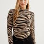 Mock Neck brown Zebra Print Slim Tee  Size M Image 2