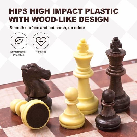 Chess Set and Draughts, 2 IN 1 Folding Chess Board Set, Magnetic Chess Pieces, Portable Travel Chess Set Board Games, Educational Toys Gifts for Adults, 31x31cm