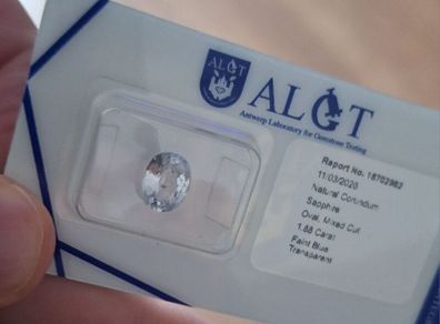 ALGT Certified 1.88ct Natural Sapphire Faint Blue. Unheated & Lab Sealed