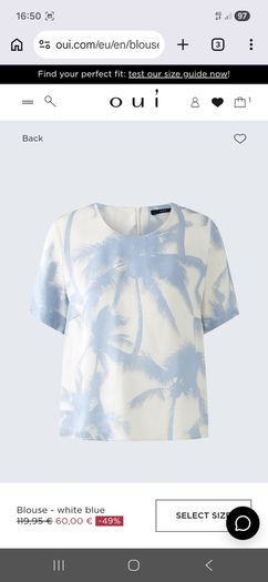 Oui Top White Blue - Fits UK 8 to 10 - New Without Tags RRP 120