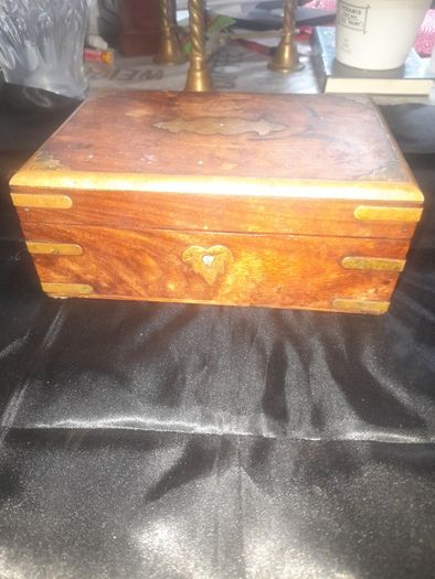 A Beautiful Old Brass and Wooden Jewellery Storage Box