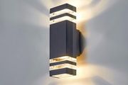 Outdoor Wall Lights Mains Powered Outside Up Down Lights, IP65 Waterproof LED Porch Front Door Light, Square GU10 External Modern Lighting Exterior Sconce Lamp for House, Anthracite Grey