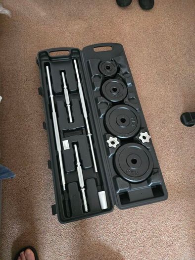 50KG Cast Iron Barbell & Dumbbell Weight  Set in Case