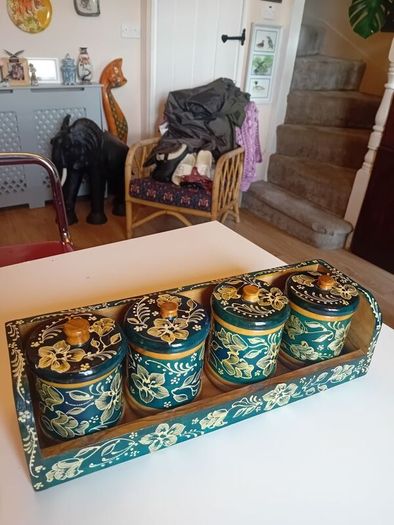 Vintage wooden tea coffee jars
