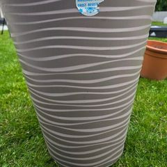 Large plastic plant pot with separate insert, frost resistant