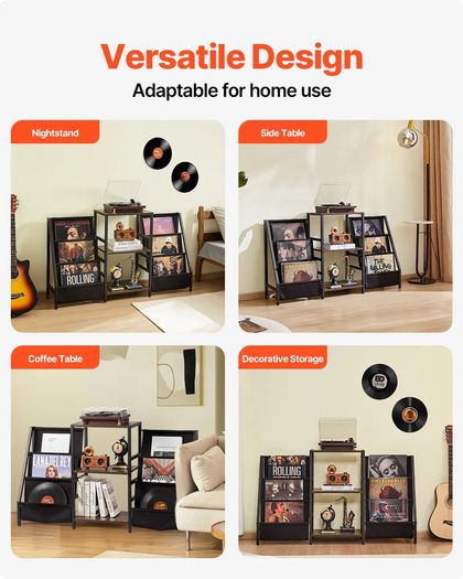 Record Player Stand, 3 Tiers Metal Vinyl Record Stand,