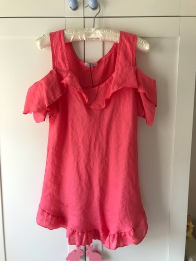 Brand new pink/salmon/coral cold shoulder linen top size 12-14 BNWT