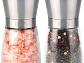 Salt and Pepper Grinder Mill Set Salt and Pepper Shakers Brushed Stainless Steel Glass Body