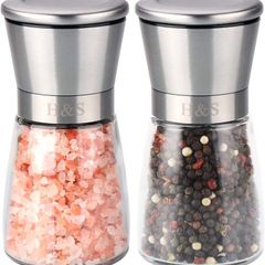 Salt and Pepper Grinder Mill Set Salt and Pepper Shakers Brushed Stainless Steel Glass Body