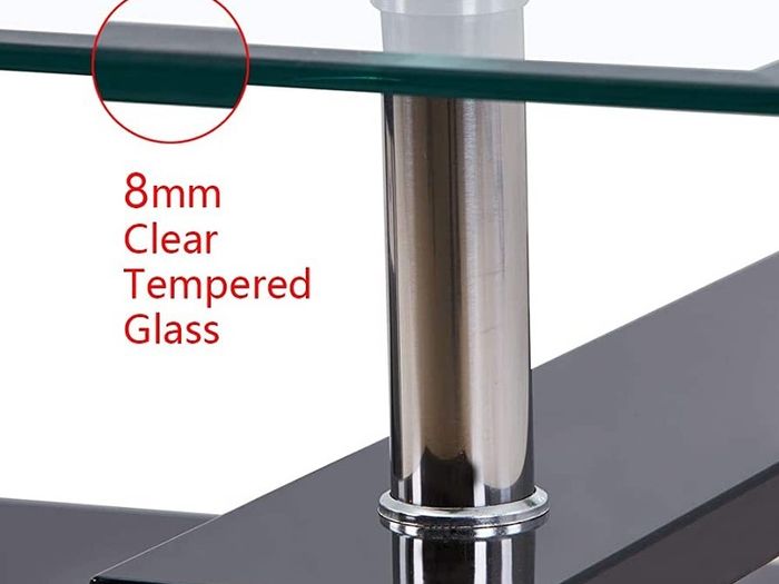 Rectangle Glass Coffee Tables High Gloss Storage Side Table with Lower Shelf Modern Living Room Furniture/Black (FREE POSTAGE)