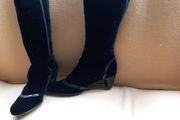 Marc Jacobs Luxurious Black Boots Leather Lined, Leather Soles, Velvet Appearance Outer with Patent Trim .