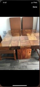 Dining tables with 4 chairs. Glass panel for top table