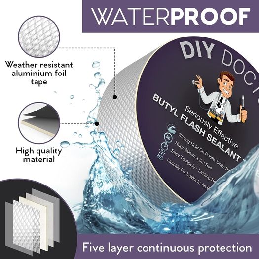 DIY Doctor Butyl Tape - Outdoor Use - Roof Sealant - Waterproof tape for Leaks - Repair Tape - Aluminium Foil 50mm x 5m