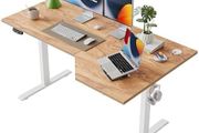 L-Shaped Electric Standing Desk, 150cm Height Adjustable Sit-Stand Desk for Home Office, Ergonomic Computer Desk with Spliced Board, Light Brown