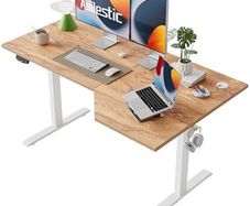 L-Shaped Electric Standing Desk, 150cm Height Adjustable Sit-Stand Desk for Home Office, Ergonomic Computer Desk with Spliced Board, Light Brown