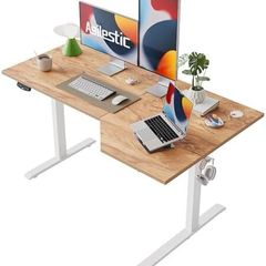 L-Shaped Electric Standing Desk, 150cm Height Adjustable Sit-Stand Desk for Home Office, Ergonomic Computer Desk with Spliced Board, Light Brown