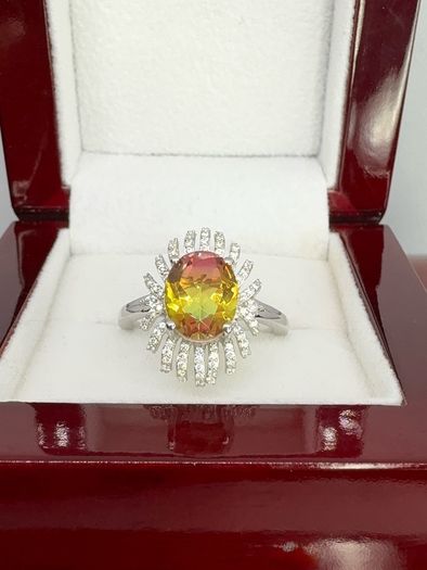 Silver Rainbow Genesis Quartz & Zircon "Sunburst" Ring