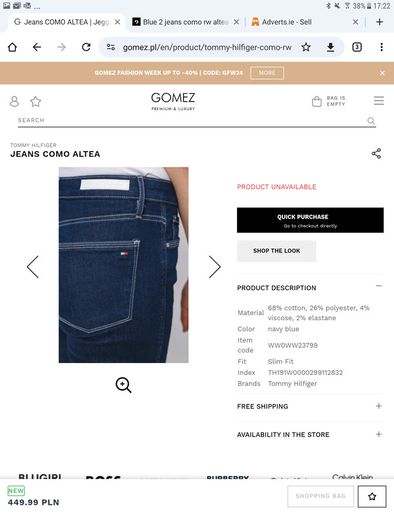 Tommy Hilfiger - Como Jeans Altea - W27 L30 - Fits UK 8 to 10 - BNWT RRP 100