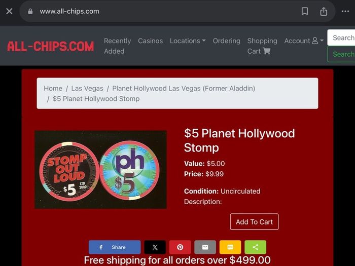 Collectible PLANET HOLLYWOOD Las Vegas casino chips poker