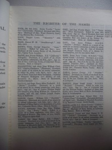 Memorial Register of The Mercantile Marine Memorial Tower Hill, London 1928 - Complete