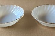 Vintage Milk Glass Anchor Hocking Dishes Pair White with Gold Rim