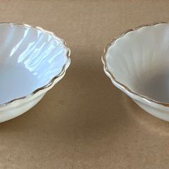Vintage Milk Glass Anchor Hocking Dishes Pair White with Gold Rim