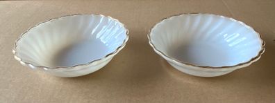 Vintage Milk Glass Anchor Hocking Dishes Pair White with Gold Rim
