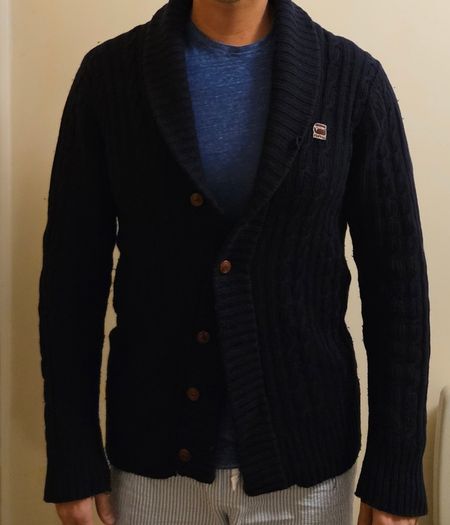 Men's G-Star RAW Cable-Knit Shawl-Collar Cardigan (Dark Navy) - Large/Medium