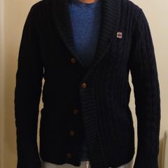 Men's G-Star RAW Cable-Knit Shawl-Collar Cardigan (Dark Navy) - Large/Medium