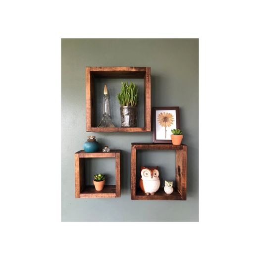 Wooden Decorative Design Square Wall Shelf Bookcase Picture Flowerpot Home Decoration Livingroom Office Bathroom Organizer Box