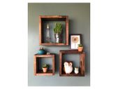 Wooden Decorative Design Square Wall Shelf Bookcase Picture Flowerpot Home Decoration Livingroom Office Bathroom Organizer Box