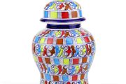 Multi Color Handmade and Hand Painted Large Ceramic Jar with Lid, Chinese Style Jar | Warehouse Clearance | Massive Discount | Bargain prices