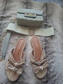 Gold Flats, Bag & Belt Bundle.