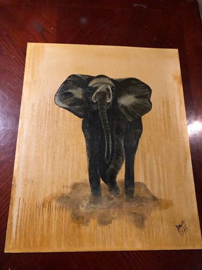 2 oil on board elephants