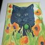 Poppy Field Feline Original Watercolour Painting Image 3