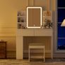 Dressing Table with Stool and Mirror, Dressing Table with LED Lighting with 3 Colours, Adjustable Brightness, Cosmetic Table with 2 Drawers, Open Compartments, Modern (White) Image 3