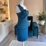 Pink Boom Paris Teal One-shoulder Dress with a Draped Flower Detail Image 8