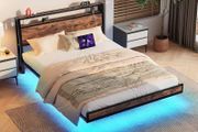 Floating Bed Frame Double Size with Charging Station and LED Lights