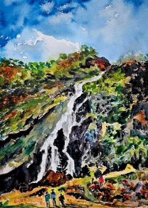 powerscourt waterfall watercolor