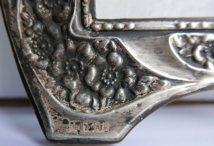Antique Edwardian Wooden & Sterling Silver Photo Frame Art Nouveau  1800s
