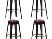Bar Stools 4 pcs Black Real Leather
