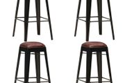 Bar Stools 4 pcs Black Real Leather
