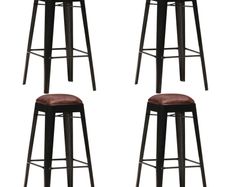 Bar Stools 4 pcs Black Real Leather