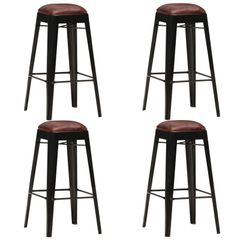 Bar Stools 4 pcs Black Real Leather