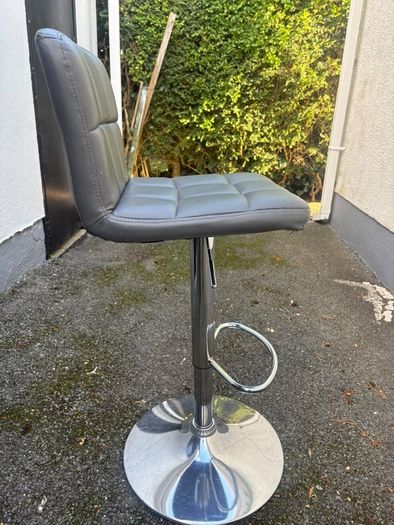 4x Grey Quilted Faux Leather Bar Stool - Adjustable Height