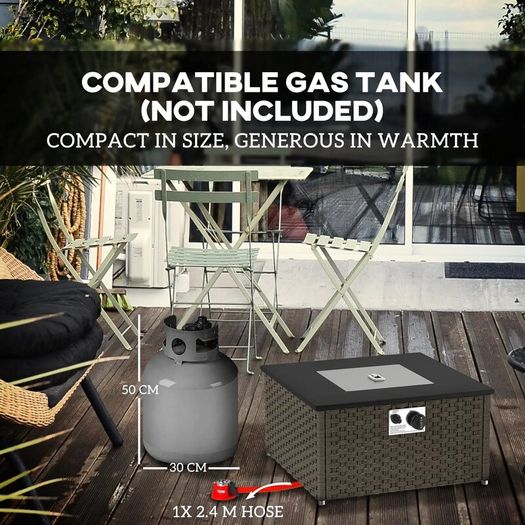 Rattan Gas Fire Pit Table for Garden 13 KW Smokeless Propane Fire Pit with Lid