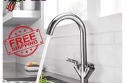 NEW SALE | Kitchen Sink Mixer Taps Monobloc Swivel Spout Chrome Brass Dual Lever with Hoses