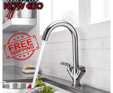 NEW SALE | Kitchen Sink Mixer Taps Monobloc Swivel Spout Chrome Brass Dual Lever with Hoses