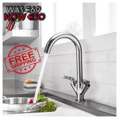 NEW SALE | Kitchen Sink Mixer Taps Monobloc Swivel Spout Chrome Brass Dual Lever with Hoses