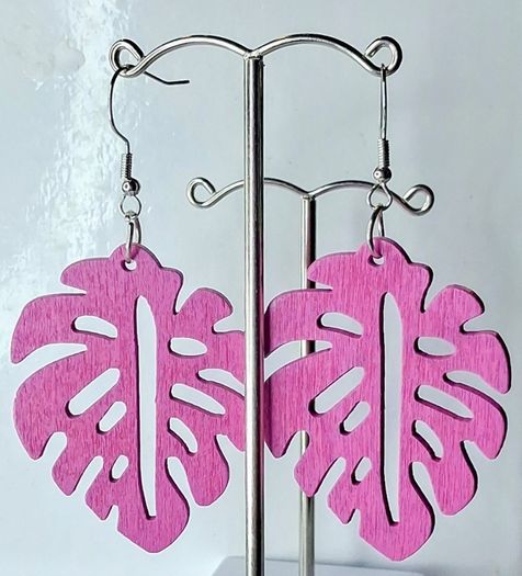 Hot Pink Monstera Leaf Earrings